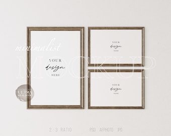 Set of 3 Frame Mock ups, Antique Frame Mockup, Dark Wood Frame Mockup, 2:3 Frame Mockup, Wall Art Mockup, Styled Frame Mockup For Posters