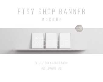 Maqueta de banner de tienda de Etsy para impresiones, banner de maqueta de marco, maqueta de arte enmarcada con luz natural, maqueta de marca de Etsy, conjunto de 3 maquetas de marco blanco