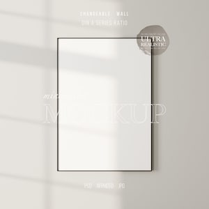 Black Thin Frame Mockup, Modern Digital Mockup, Minimalist Black Portrait Framed Art Display, Vertical Black Frame Mockup, Poster Mockup PSD