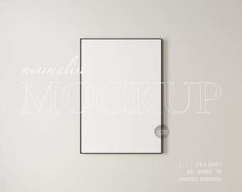 Black Thin Frame Mockup, 5x7 Modern Digital Mockup, Minimalist Black Portrait Framed Art Display, Vertical Black Frame Mockup, Poster Mockup
