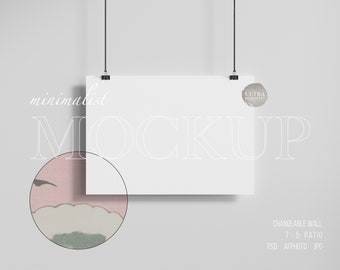 A4, A3 Poster Mockup, 7x5 Minimal Wall Art Display Mockup, Modern Poster Hanger Mockup, Simple Calendar Mockup, Customizable Prints Mockup