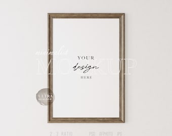 Donker houten frame mockup, antiek frame mockup, 2x3 verhouding frame, verticale frame mockup, posters prints mockup, minimalistische ingelijste kunstdisplay