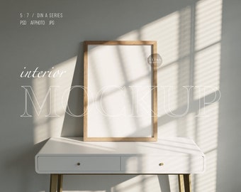 Maqueta de marco de madera 5x7, maqueta de marco vertical, maqueta interior minimalista, maqueta de marco en la mesa, maqueta de marco nórdico moderno para impresiones