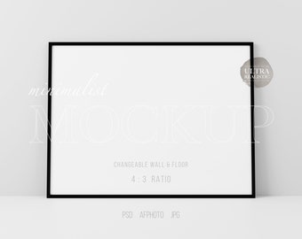 4x3 Horizontal Frame Mockup, Minimalist Frame Mockup, Thin Black Frame Mockup, Poster Mockup, Frame Mockup for Print, Frame Mockup for Art