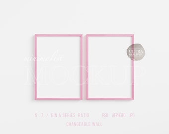 Set of 2 Pink Wooden Frame Mockup, Light Wood Framed Art Display, Cute Nursery Prints Mockup, Two Feminine Poster Mockup, 5x7 Frame Mockup