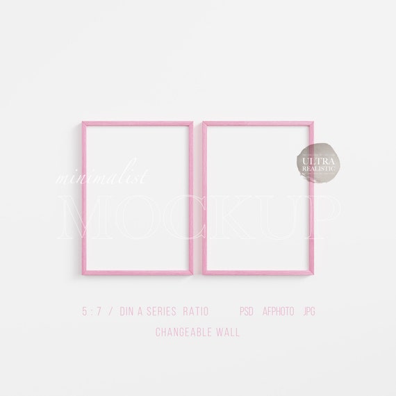 Set of 2 Pink Wooden Frame Mockup, Light Wood Framed Art Display, Cute Nursery Prints Mockup, Two Feminine Poster Mockup, 5x7 Frame Mockup