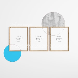 Wood Frame Mockup Set of 3 3x4 Vertical Styled Frame Mockup, Triple Antique Frame Mock Up Wall Art Prints, Digital Instant Download Mockup