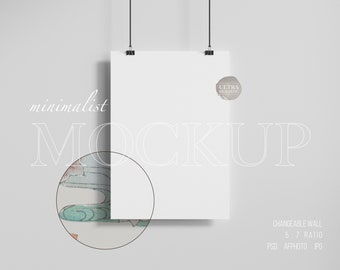 A4, A3 Poster Mockup, 5x7 Minimal Wall Art Display Mockup, Modern Poster Hanger Mockup, Simple Calendar Mockup, Customizable Prints Mockup