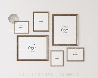 6 Frame Mockup, Antique Frame Mockup For Print, Wood Frame Mockup For Art, 11x14 Frame Mockup, 4x5 Picture Frame Mockup, Gallery Wall Mockup