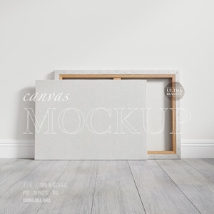 Baumwoll Leinwand Mockup, Horizontales Gemälde Mockup, Minimalistischer Künstler Raum, natürliches Licht