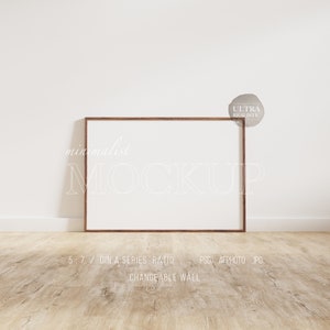 Horizontales Rahmen Mockup, 7x5 dunkles Holz Rahmen Mockup, Minimalistische Landschaft Digitales skandinavisches Rahmen Mockup, rustikales Rahmen Mockup für Drucke