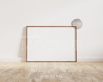 Horizontal Frame Mockup, 7x5 Dark Wood Frame Mockup, Minimalist Landscape Digital Scandinavian Frame Mockup, Rustic Frame Mockup For Prints