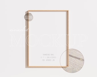 5x7 Light Wood Frame Mockup, Poster Frame Mockup, Nordic Vertical Wooden Frame Mockup, Scandinavian Digital Frame Mockup For Art Display PSD