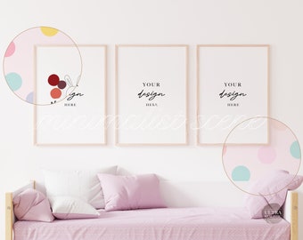 Set of 3 Nursery Frame Mockup, Digital Children's Bedroom, 5x7 Vertical Wood Frame Mockup For Wall Art Display, Simple Clean Nursery Mockup