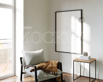 Black Wood Frame Mockup DIN, 5x7 Vertical Frame Mockup, Wallpaper Mockup, Digital Frame For Print, Nordic Minimalist Interior Mockup Design
