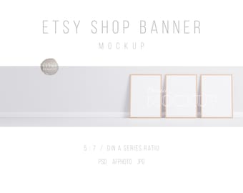 Etsy Shop Banner Mockup For Prints, Frame Mockup Banner, Natural Light Framed Art Mockup, Etsy Branding Mockup, Set of 3 Wood Frame Mockups