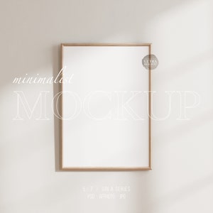 DIN A houten frame mockup, 5x7 moderne digitale mockup, minimalistische houten ingelijste kunstdisplay, eenvoudige schone framesjabloon, schaduwoverlay mockup