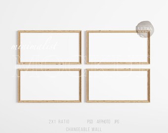 Wood Frame Mockup Set of 4 2:1 TV Art Frame Mockup, Wooden Frame Mockup, Horizontal Styled Frame Mock up, Instant Download Art Frame Mockup
