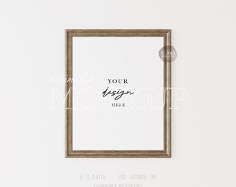 Dark Wooden Frame Mockup, Antique Frame Mockup, 4x5 Ratio Frame, Vertical Frame Mockup, Posters Prints Mockup, Minimalist Framed Art Display