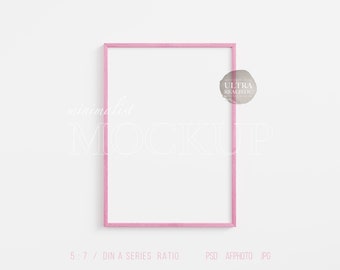 Pink Wood Frame Mockup, Light Wood Framed Art Display, Cute Nursery Prints Mockup, Feminine Poster Mockup, 5x7 Frame Mockup For Wall Art PSD