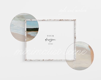 5x4 Distressed White Painted Frame Mockup on Wall, Horizontal White Rustic Picture Frame, Old Weathered Frame, Modern Digital Mockup PSD