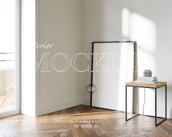 Tall Black Wooden Frame Mockup DIN, 5x7 Vertical Frame Mockup, Poster Mockup For Digital Wall Art, Nordic Minimalist Interior Mockup Design
