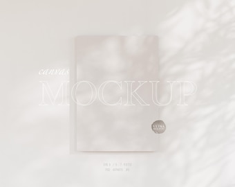 Cotton Canvas Frame Mockup, 5x7 Vertical Canvas Mockup on Wall, Minimalist Interior in White, A3 Digital Art Print Poster Mockup Template