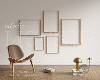 Frame Mockup DIN A, 5x7 Gallery Wall Frame Mockup for Printable Poster, Print Shop Mockup, Frames on Wall Mockup, Interior Scene Mockup PSD