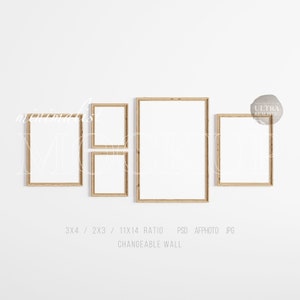 Gallery Wall Art Frame Mockup, Wood Frame Mockup Set of 5 3x4 2x3 11x14 Poster Frame Mockup, Styled Frame Mockup Digital Prints Frame Mockup