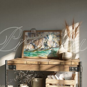 Maquete de moldura de madeira de bordo DIN A 7x5 na prateleira, maquete escandinava horizontal PSD, maquete digital moderna de moldura nórdica para galeria de arte imprimível imagem 4