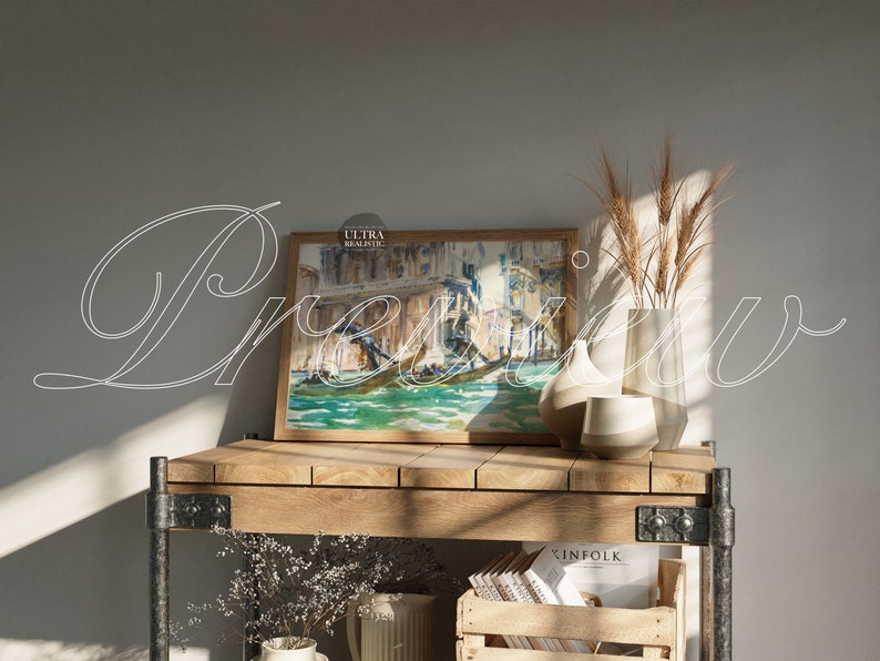 Maquete de moldura de madeira de bordo DIN A 7x5 na prateleira, maquete escandinava horizontal PSD, maquete digital moderna de moldura nórdica para galeria de arte imprimível imagem 4