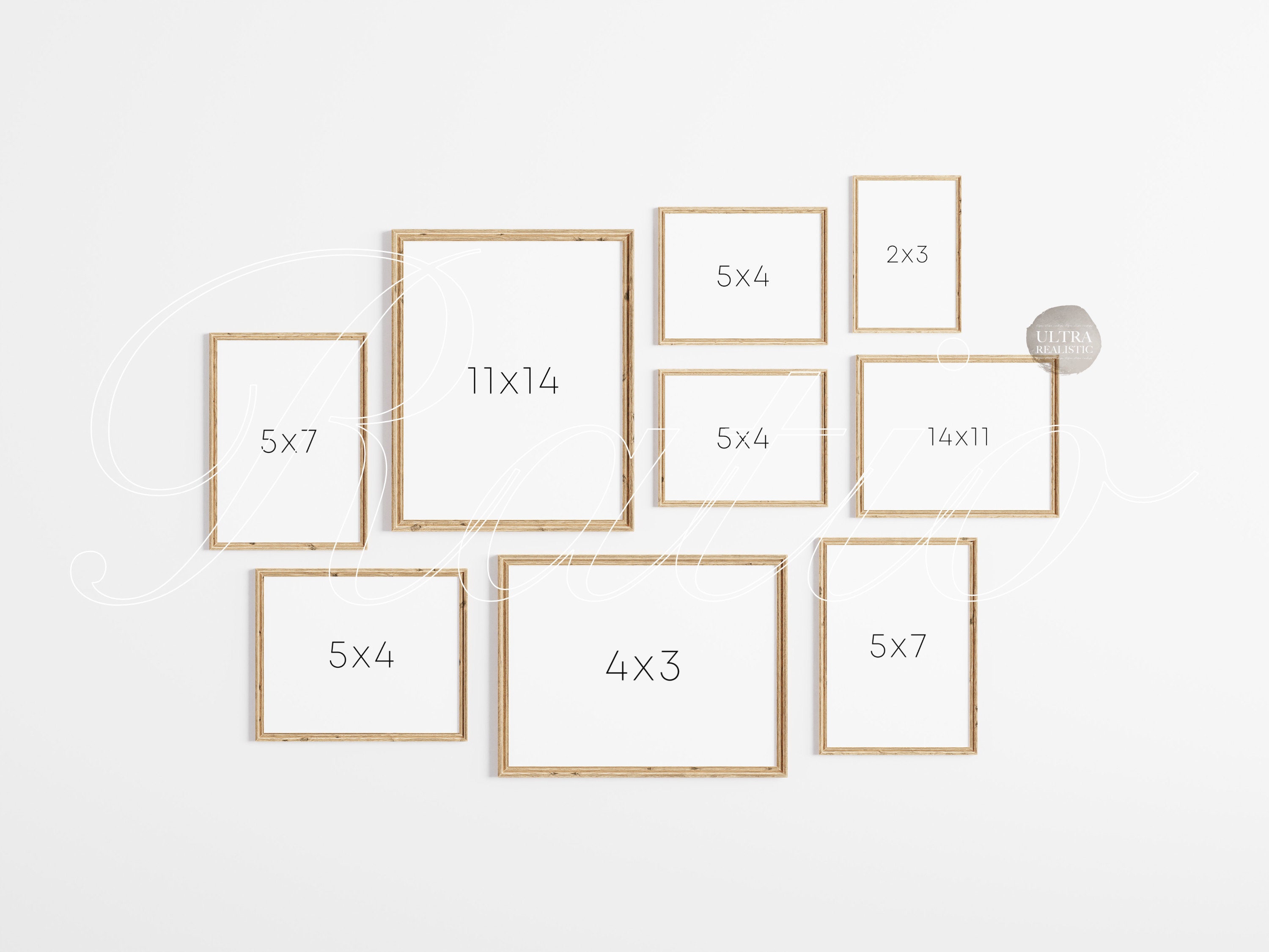 9 Frames Gallery Wall Art Mockup, Mixed Ratio Wooden Frame Mockup ...