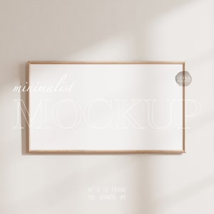 16x9 Wood Frame Mockup, Modern Digital TV Frame Mockup, Minimalist Wood Framed Art Display, Simple Frame Template, Shadow Overlay Mockup