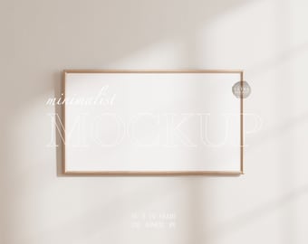 16x9 Wood Frame Mockup, Modern Digital TV Frame Mockup, Minimalist Wood Framed Art Display, Simple Frame Template, Shadow Overlay Mockup