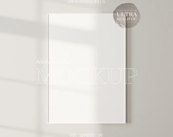 White Thin Frame Mockup, Modern Digital Mockup, Minimalist White Portrait Framed Art Display, Vertical White Frame Mockup, Poster Mockup PSD