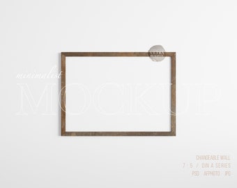 7x5 Dark Brown Wooden Frame Mockup, Horizontal Rough Antique Frame Mockup Template, Rural Old Frame, Rustic Frame For Vintage Oil Paint Art