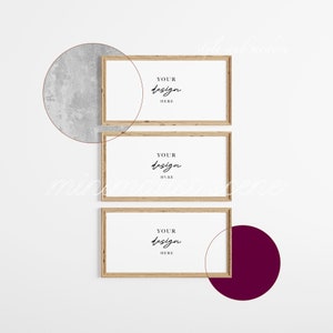 Set of 3 2x1 Frame Mockup, TV Art Frame Mockup, Triple Wooden Frame Mockup, Three Horizontal Frames, Digital Art Posters Prints Frame Mockup