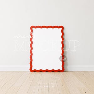 Scarlet Red Wiggle Frame Mockup, 150x200 Vertikaler verschnörkelter Bilderrahmen, DIN A Digitales Wandkunst Poster Kunstdruck Curvy Frame Mockup