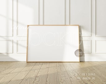 7x5 Huge Wood Frame Mockup, Minimalist Interior Scandinavian Frame Mockup, Vintage Villa Interior Mockup, Horizontal Standing Frame Mockup