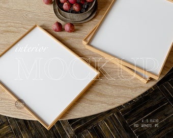4x5 Ratio Frame, Light Wood Frame Mockup, Printable Art Display, Wall Art Mockup, Interior Poster Mockup, PSD Smart Object Mockup Minimalist