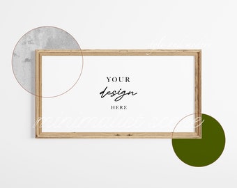 2x1 Frame Mockup, TV Art Frame Mockup, Vintage Houten Frame Mockup, Horizontale Digitale Kunst Mockup Frame, Posters Prints Art Frame Mockup