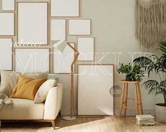 Gallery Wall Frame Mockup, DIN A Frame Mockup, Digital Frame Mockup for Printable Wall Art Display, Minimalist Design Thin Wood Frame Mockup