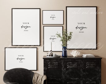 5 Frame Mockup, Gallery Wall Frame Mockup, Mixed Frame Mockup, Mockup For Printable Poster, Digital Frame Mockup, Modern Interior Mockup