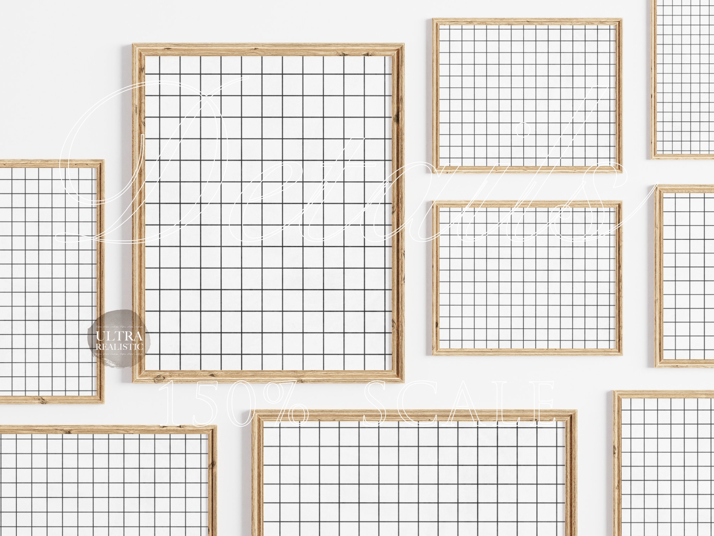 9 Frames Gallery Wall Art Mockup, Mixed Ratio Wooden Frame Mockup ...