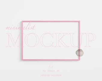 Pink Wood Frame Mockup, Light Wood Framed Art Display, Cute Nursery Prints Mockup, Feminine Poster Mockup, 3x2 Frame Mockup For Wall Art PSD