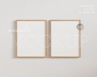 4x5 Light Wooden Frame Mockup Duo, Double Wallpaper Mockup, Vertical Frame Mockup, Minimalist Frame for Wall Art Print, Digital Frame Mockup