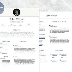 Professional Resume Template , CV Template , 2 Pages Editable Curriculum Vitae , Minimal Resume , Editable Canva Curriculum
