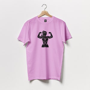 Ragazza flettente, fitness, t-shirt da palestra.