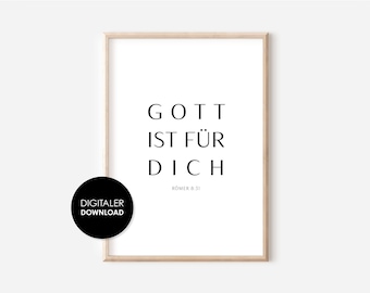 Christian Poster GOD IS FOR YOU Digital Instant Download Poster Bible Poster Encouragement Bible Verse Christian Gift Romans 8