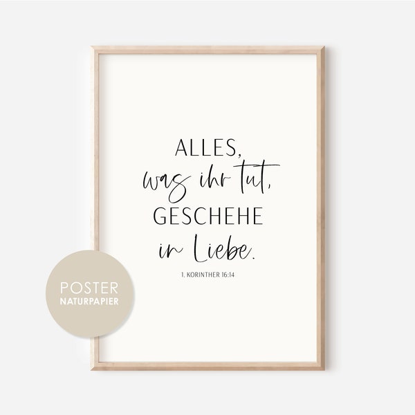 Poster Jahreslosung 2024 ALLES was IHR tut geschehe in LIEBE christliches Poster Bibelvers A6, A5, A4, A3, A2, A1 Print christlich Geschenk